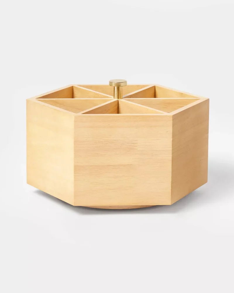 Wooden Spinning Pencil Caddy Naturals : Desk Organizer & Pen Holder, Rubberwood,