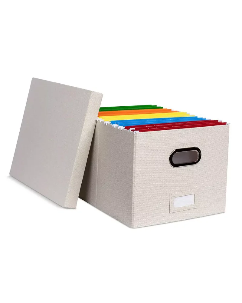 1-Pack Collapsible File Storage Organizer with Lid - Cream