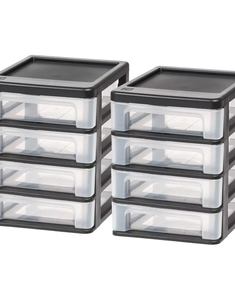 2pk 4 Drawer Desktop Organizer Compact Black: Plastic Stackable Storage & Organization Utility Drawers