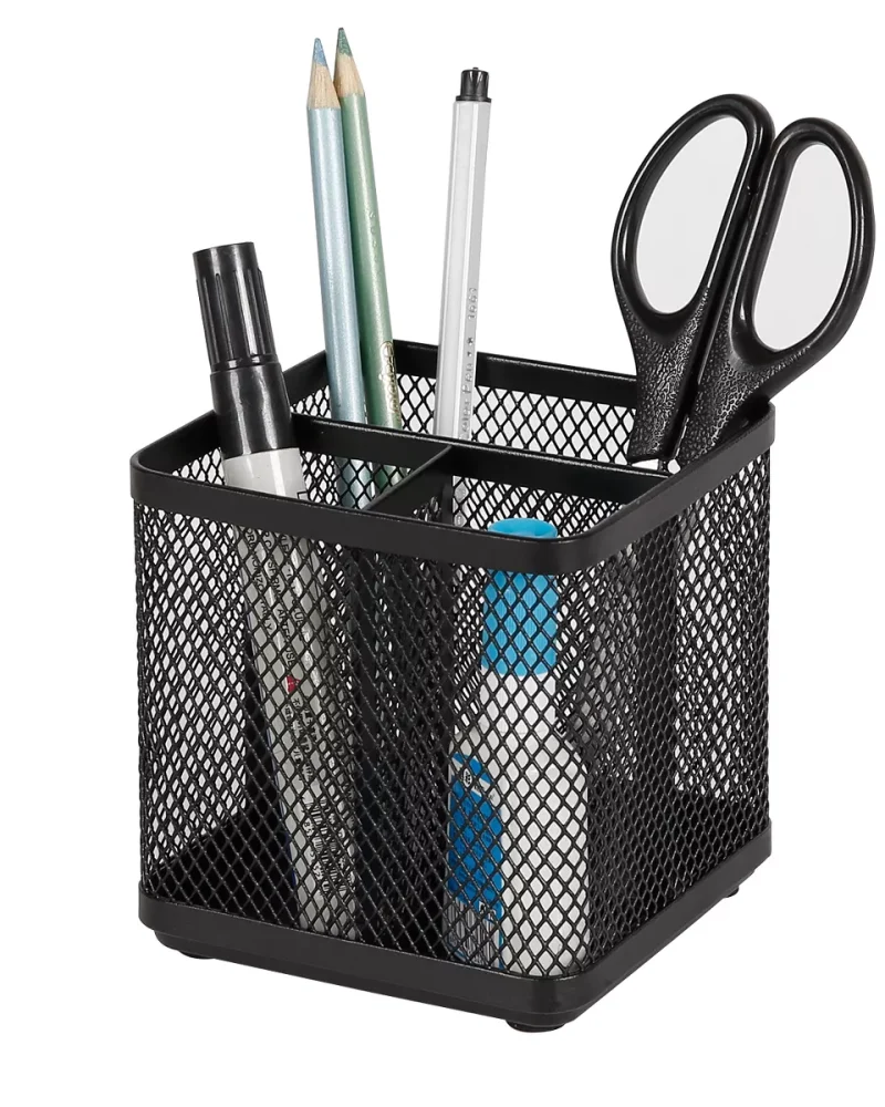 Mesh Pencil Holder Black : Steel Desk Organizer, Office Supplies, Pen Holder, 3.98" Height, Width, Depth