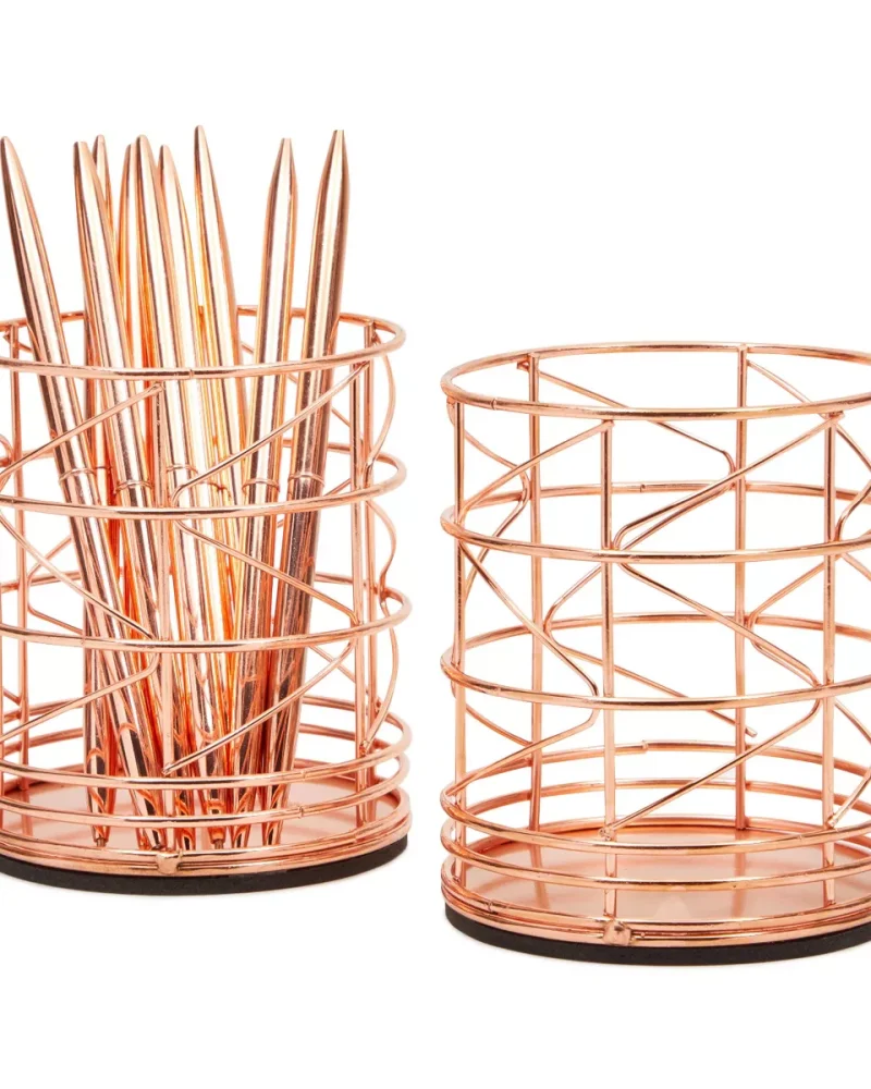 2-Pack Rose Gold Pen Holder for Desk - Organizer Cup for Pencil, Hair and Makeup Brush and Office Supplies