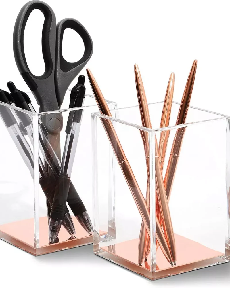 2-Pack Acrylic Pencil Pen Holder Desk Stationery Office Organization, Rose Gold