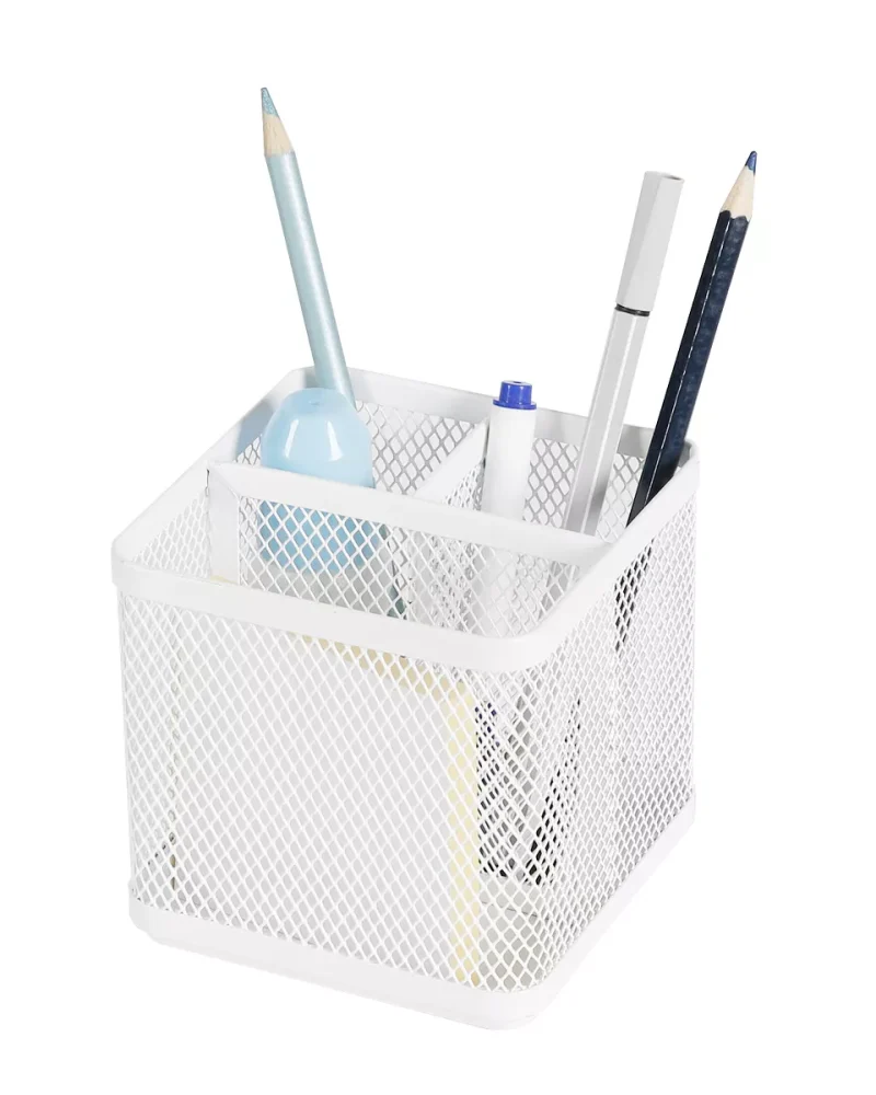 Mesh Pencil Holder White : Steel Desk Organizer, Pen Holder, Pencil Cup, 3.98" Height, Width & Depth